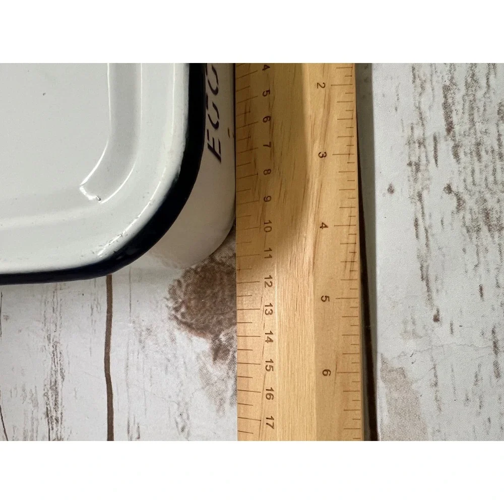 Vintage Enamelware Egg Storage Box White Navy Blue Farmhouse Kitchen Container